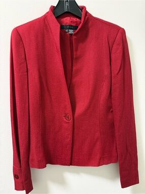 Zara Woman Single Button Red Structured Blazer with Shoulder Pads. Size 8.